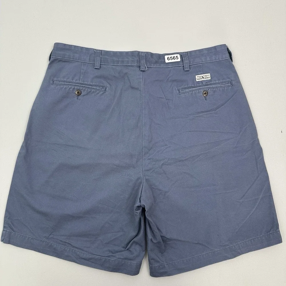 VTG Polo Ralph Lauren Chino Tyler Shorts Mens Fits 35 Y2K Two Pleats Baggy Blue